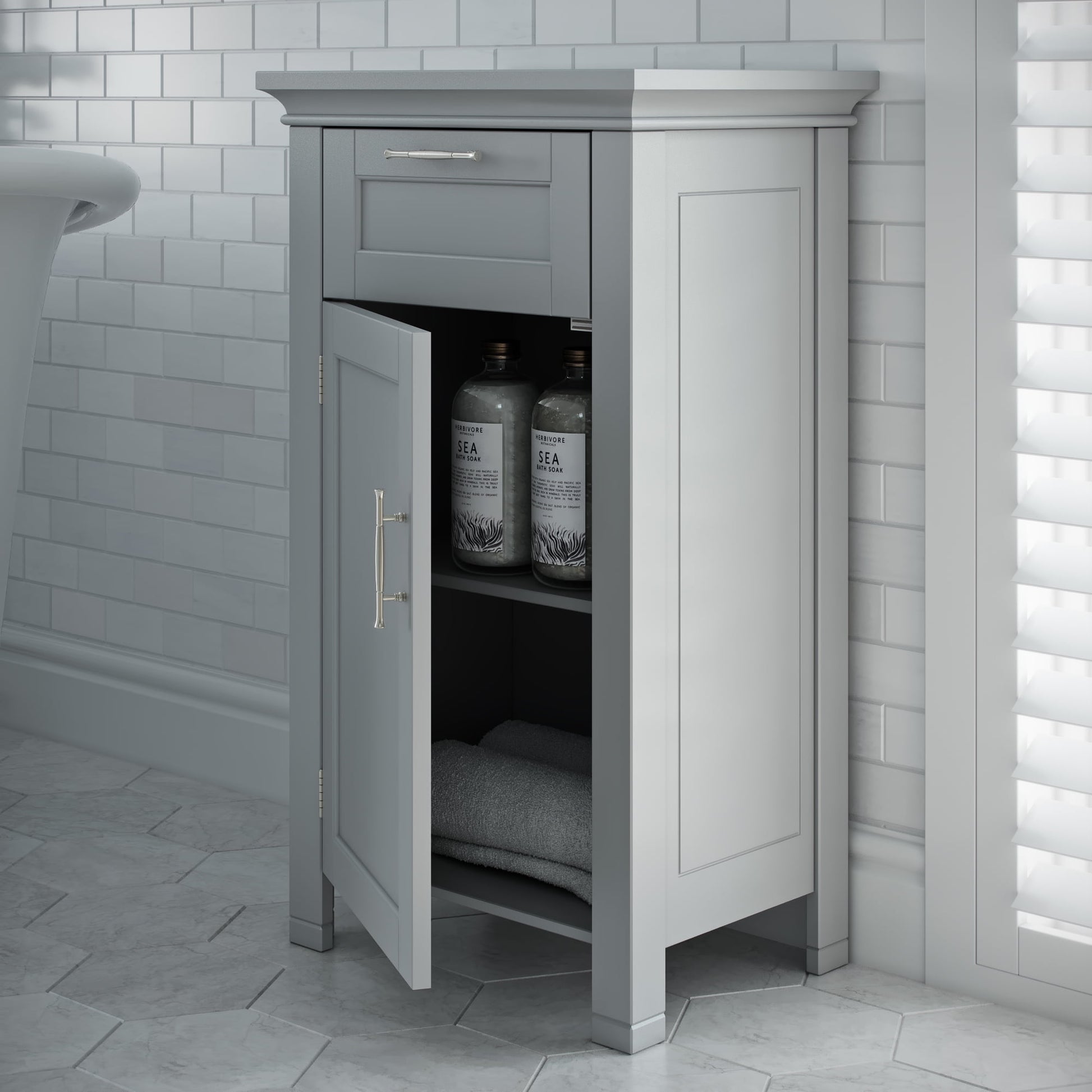 RiverRidge Somerset 1-Door Bathroom Laundry Storage Cabinet with Adjustable Shelf - Gray