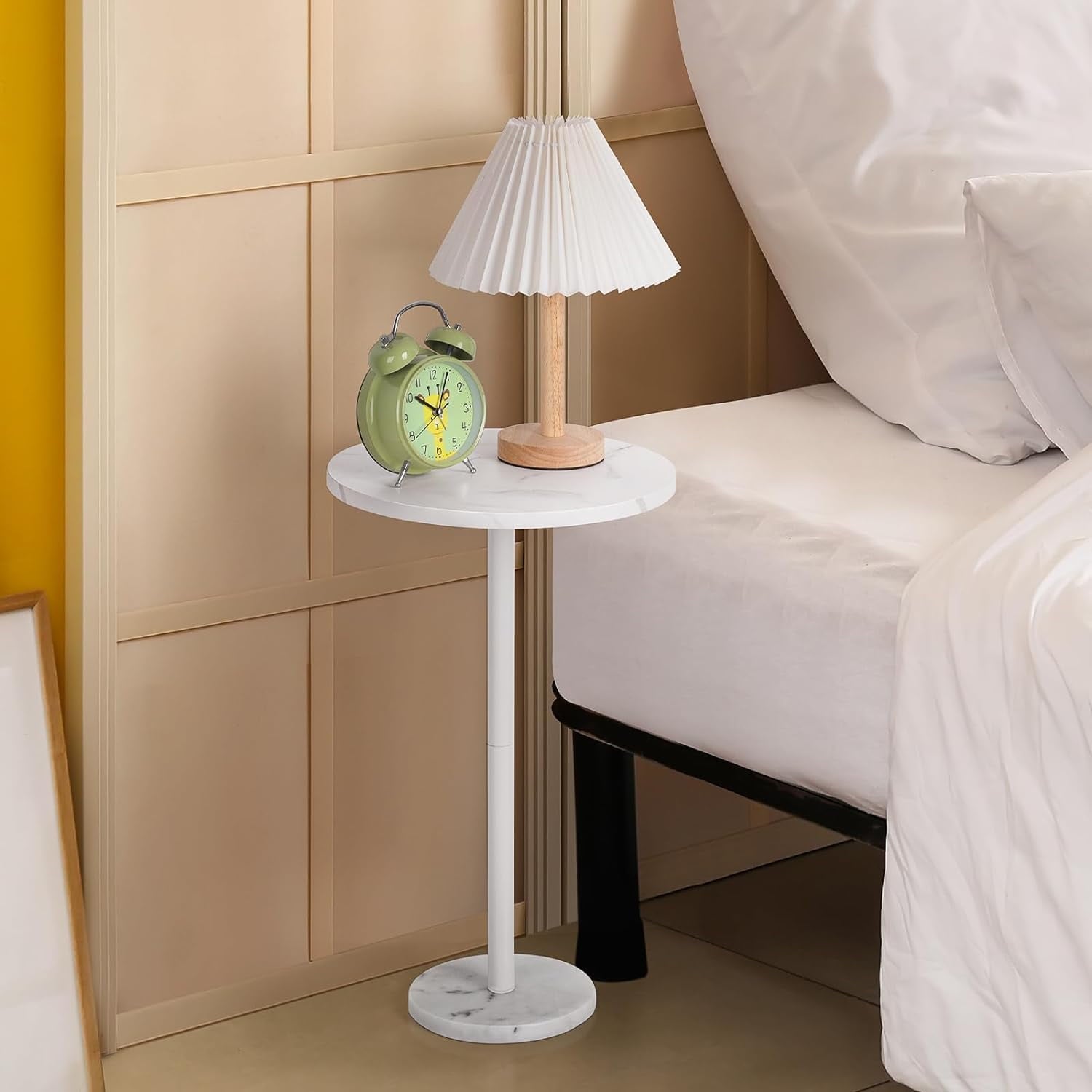 Oumilen Adult Round Bar Nightstand Coffee Table Office Bedroom White Marble Base