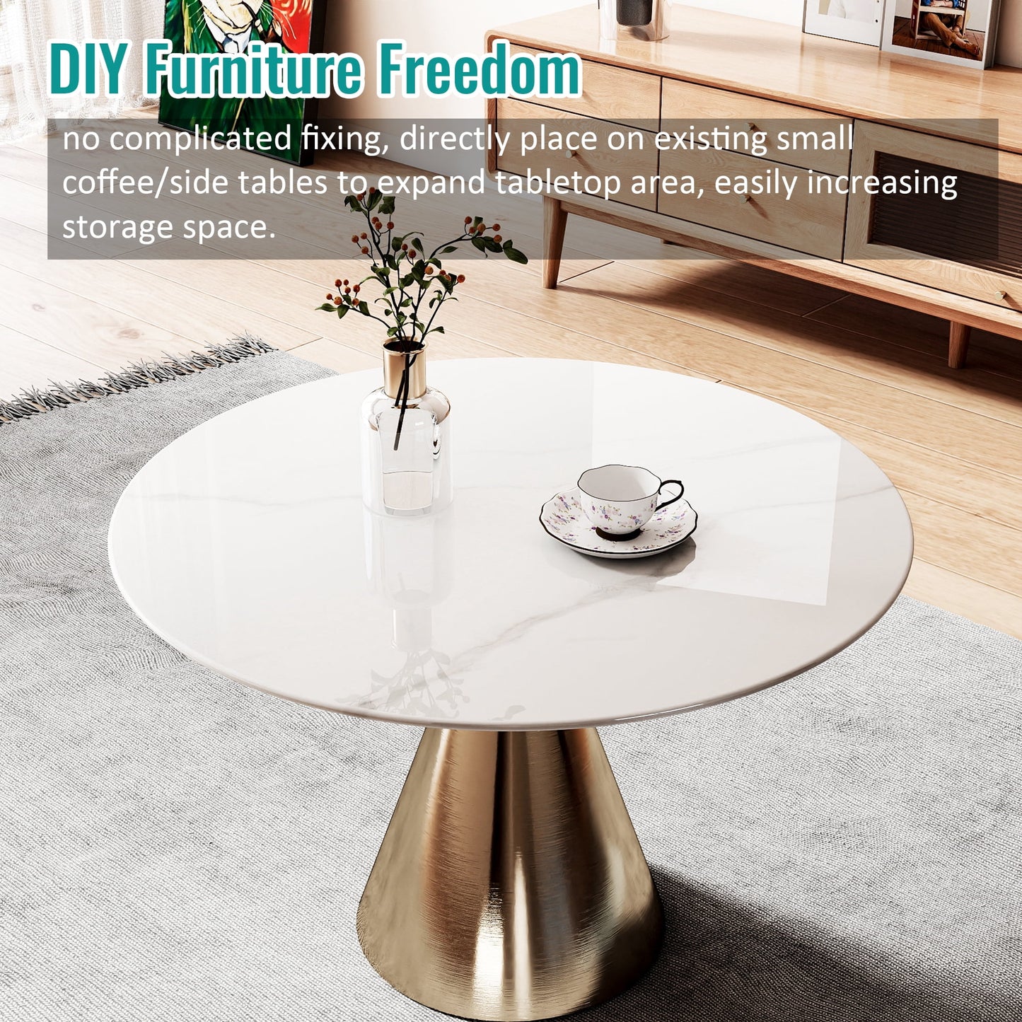 Round Glass Table Top, 30 Inch Marble Pattern Tempered Glass Replacement Desktop for Indoor Outdoor Patio Home Furniture, White