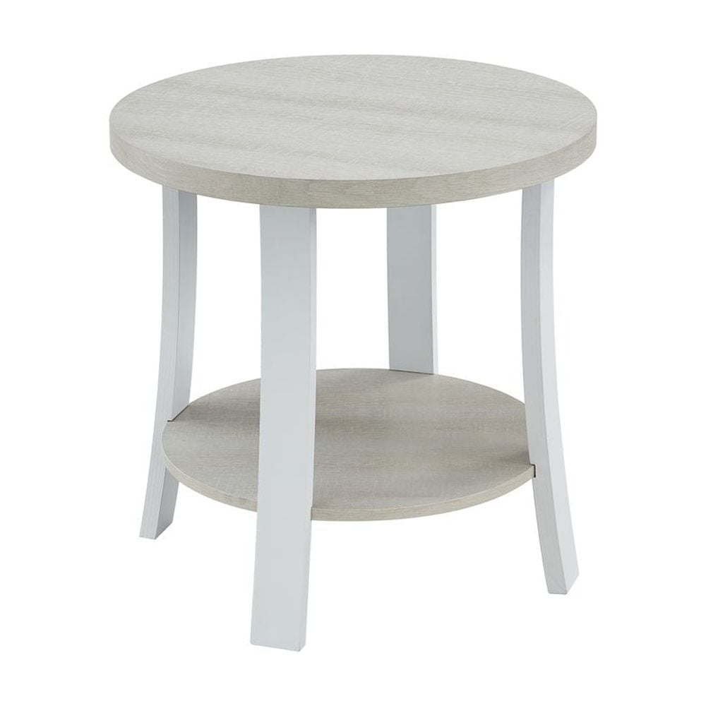 Roundhill Furniture Anze Living Room Contemporary Round Wood Shelf End Table in White Finish
