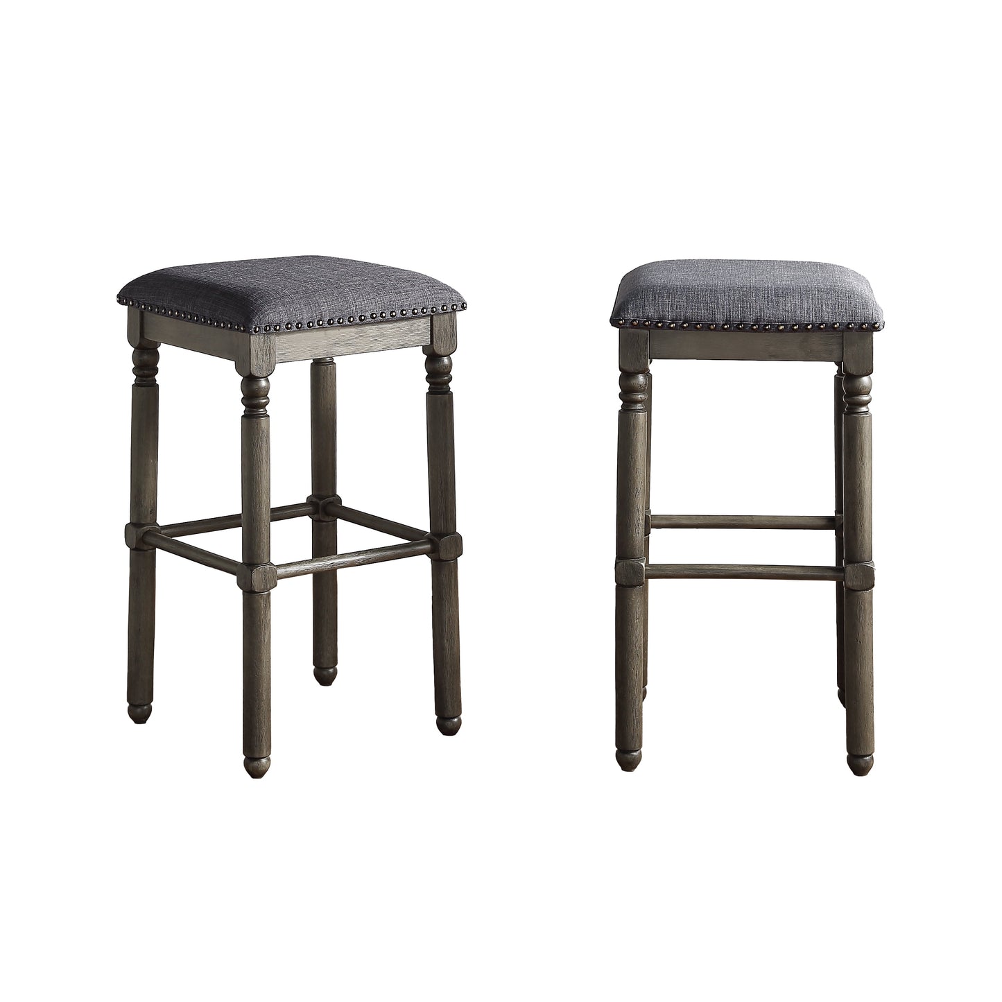 Roundhill Furniture Arnhem Wood Gray Upholstered Bar Stools, Set of 2