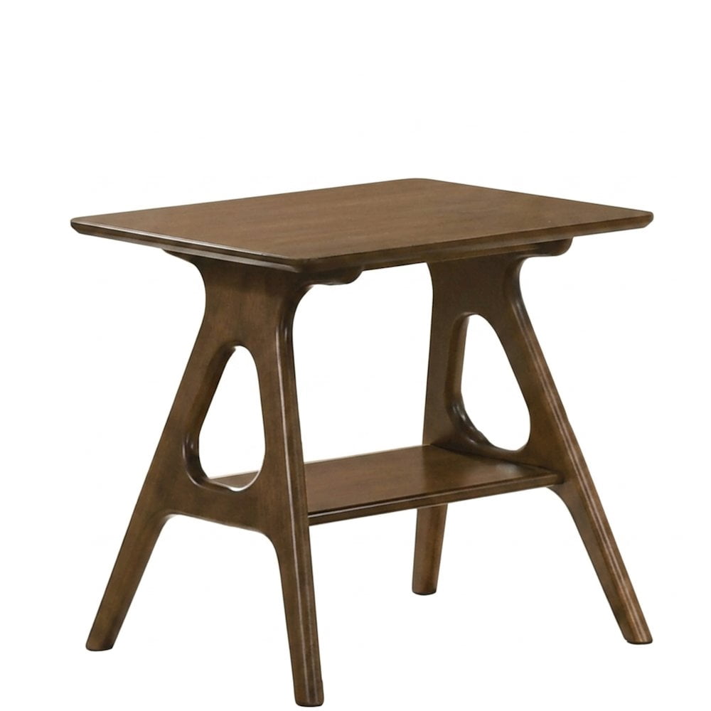 Roundhill Furniture Arona Mid-Century Modern Wood Shelf End Table, Walnut Finish