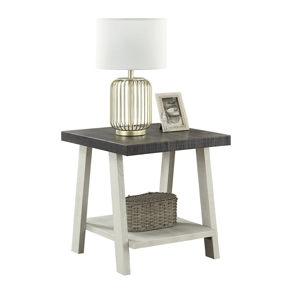 Roundhill Furniture Athens Contemporary Wood End Table Weathered Charcoal/Beige