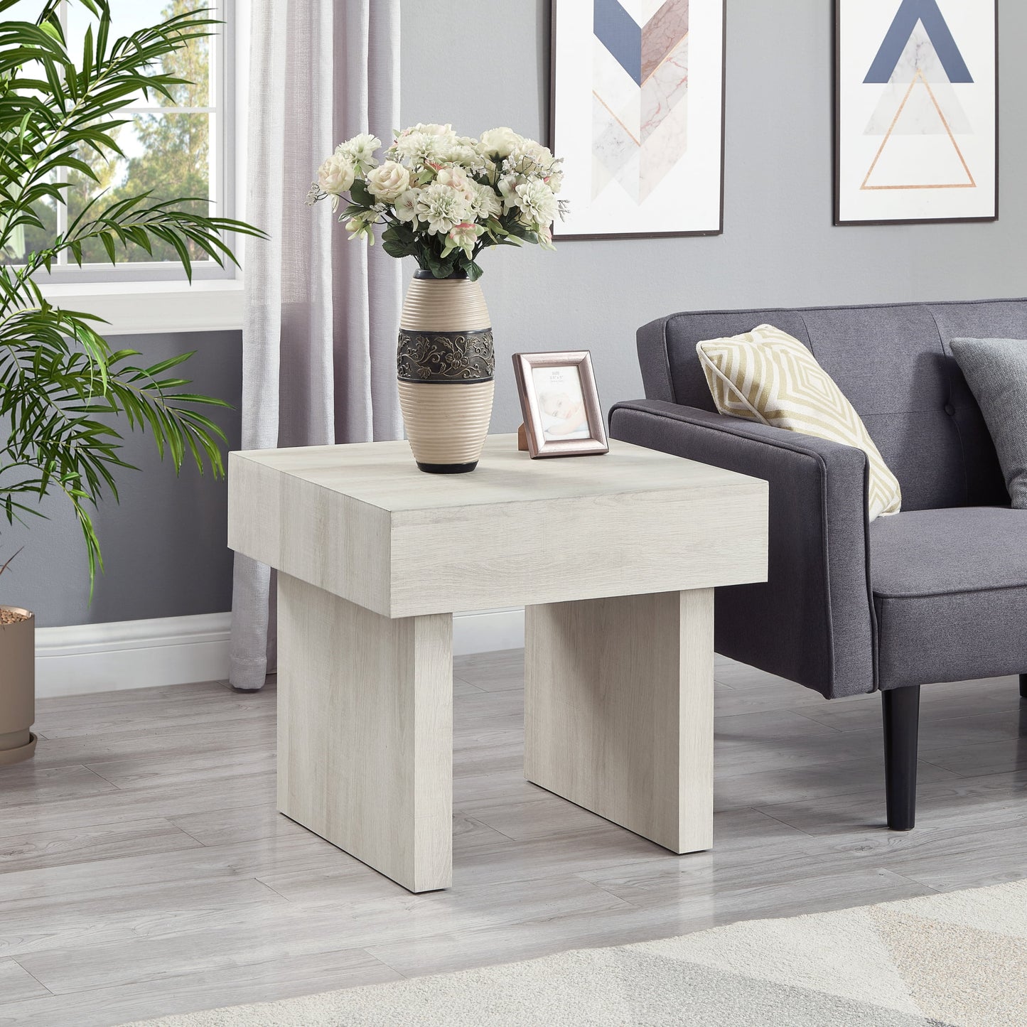 Roundhill Furniture Athens Modern Accent End Table, Off-White