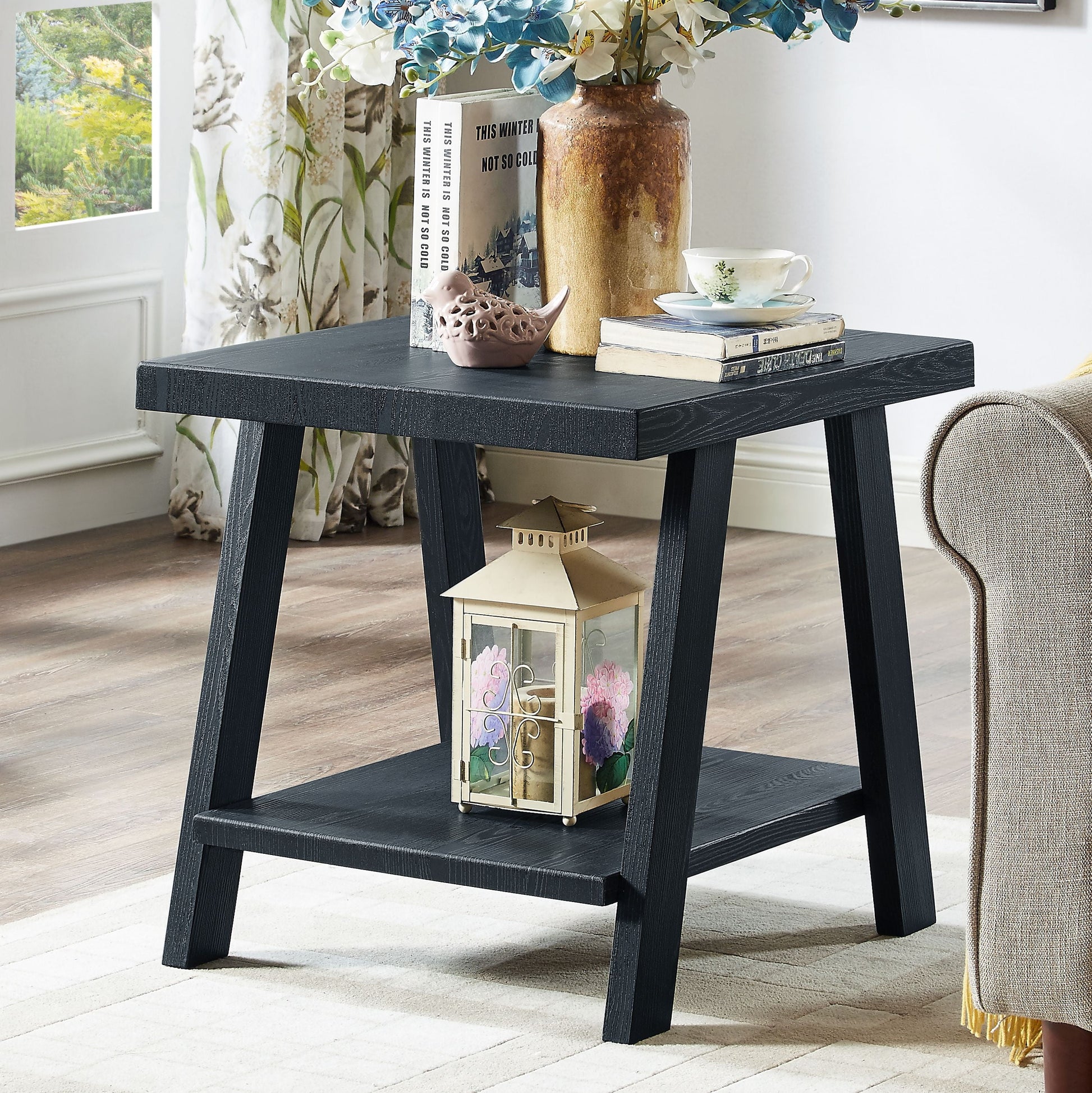 Roundhill Furniture Athens Replicated Wood End Table in Black