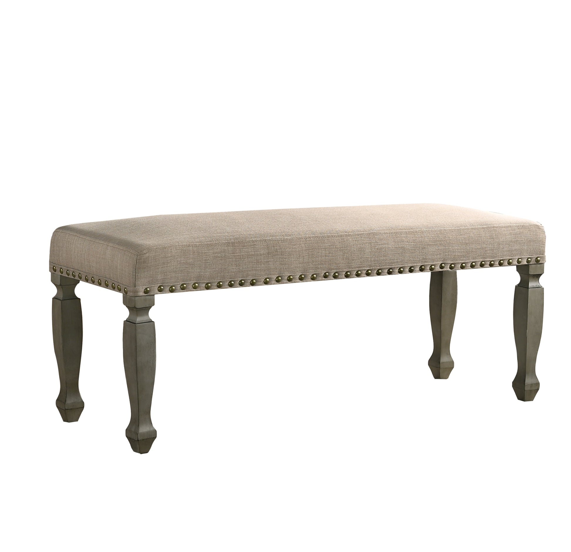 Roundhill Furniture Breda Antique Gray Finish Upholstered Nailhead Bench