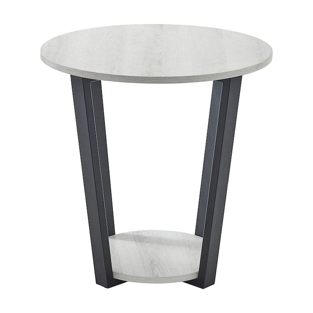 Roundhill Furniture Elysian Contemporary Round End Table with Shelf, Off-White