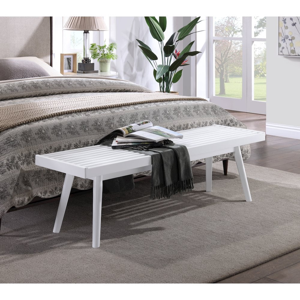 Roundhill Furniture Larwich No Rectangular Entryway Bench with Solid Wood Construction, White