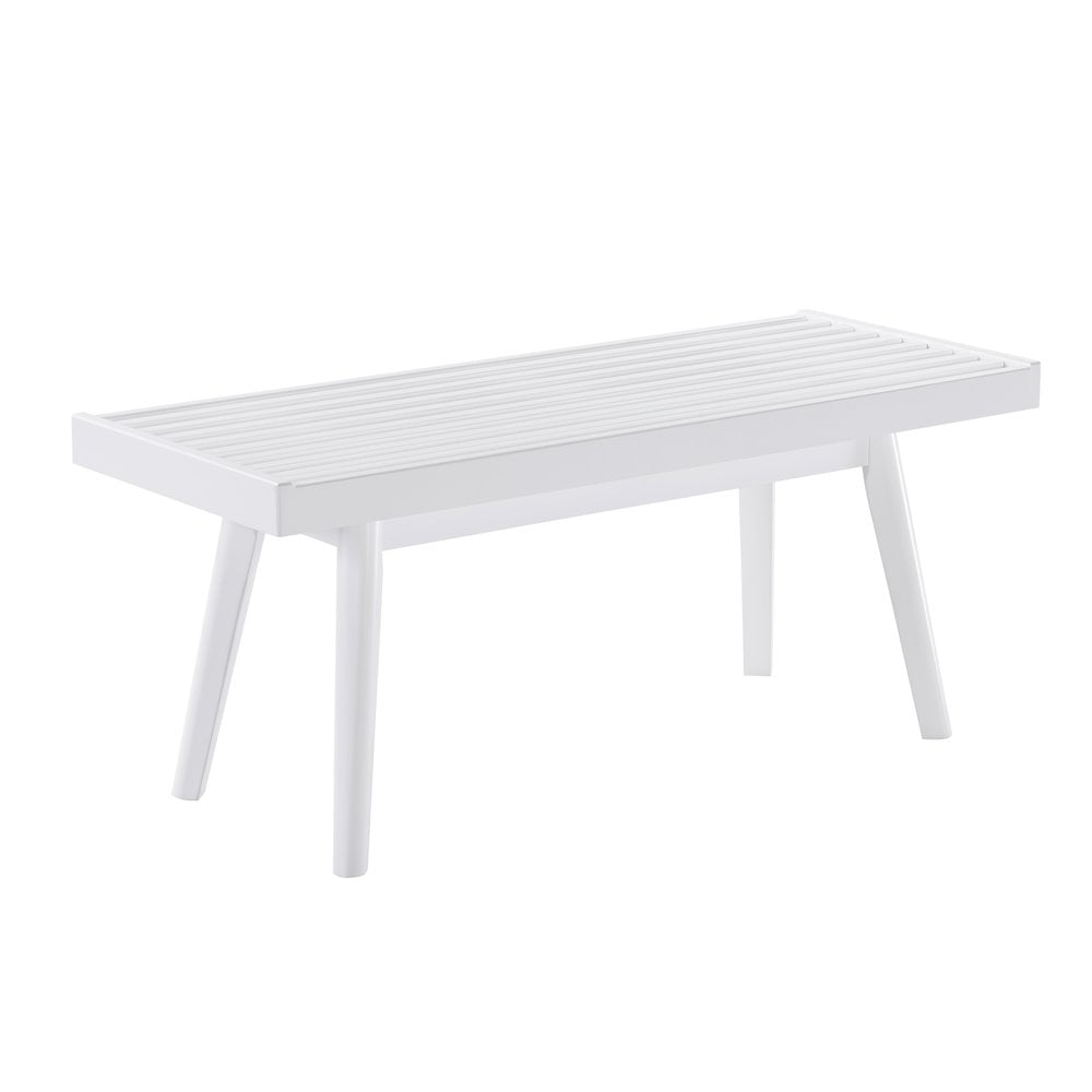 Roundhill Furniture Larwich Banco de Madera Maciza, Rectangular, Pino de Nueva Zelanda, Moderno, Blanco