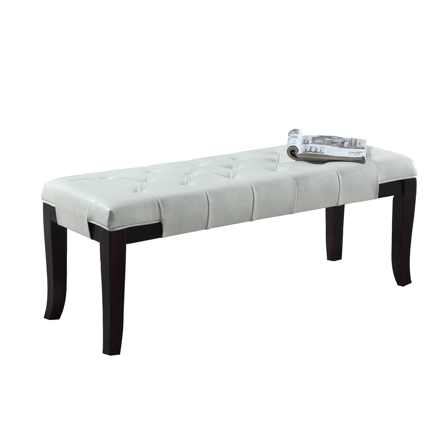 Roundhill Furniture Linon Leather Tufted Bench, White
