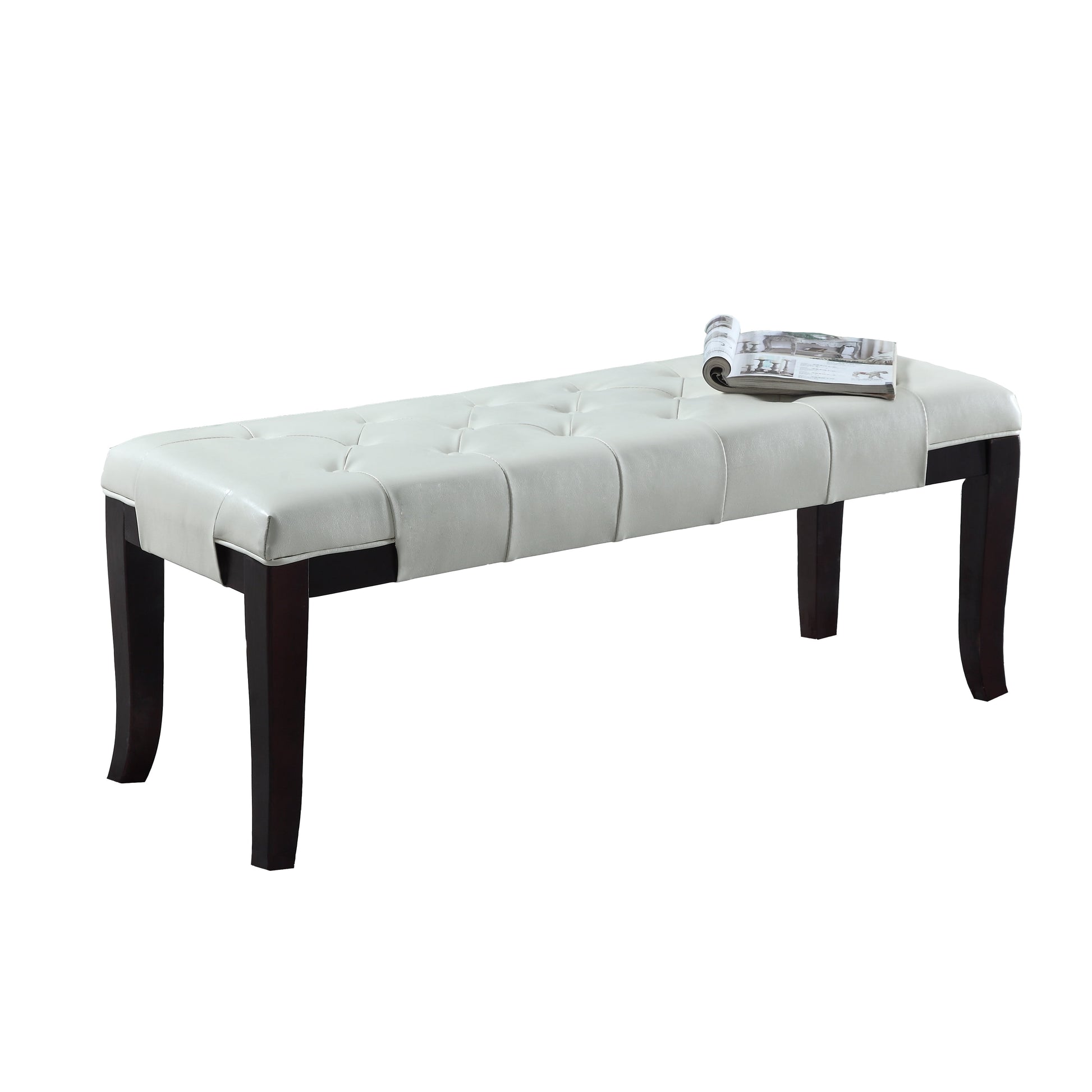 Roundhill Furniture Linon Leather Tufted Bench, White