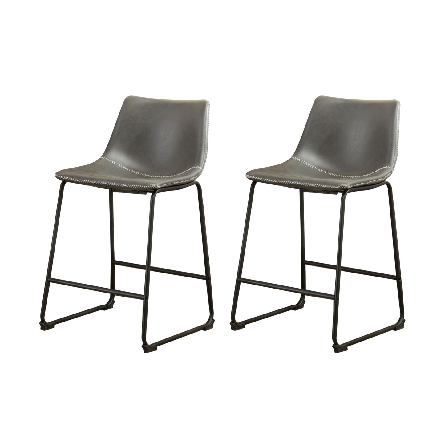 Roundhill Furniture Lotusville Vintage PU Leather Counter Height Stools, Antique Brown, Set of 2