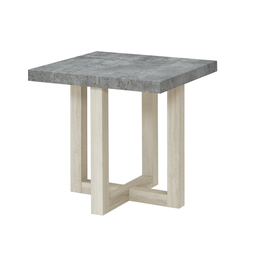 Roundhill Furniture Luno Contemporary End Table, Faux Concrete and White