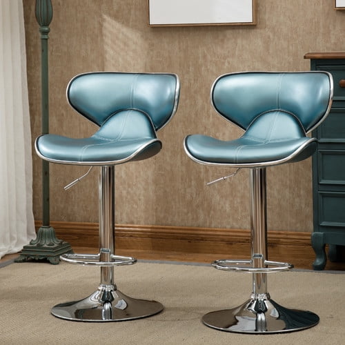 Roundhill Furniture Masaccio Faux Leather Swivel Barstool in Blue (Set of 2)