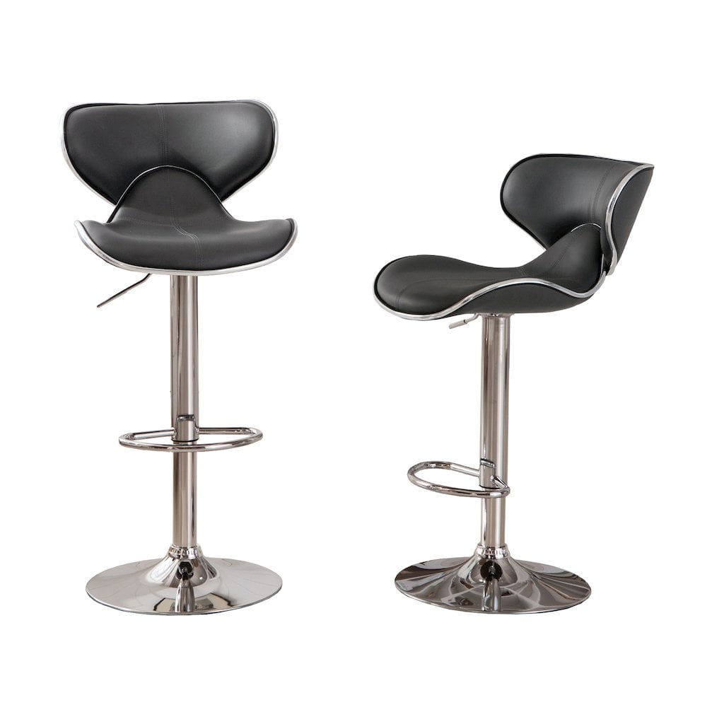Roundhill Masaccio Cushioned Leatherette Upholstery Airlift Adjustable Swivel Barstool with Chrome Base, Set of 2, Multiple Colors Available