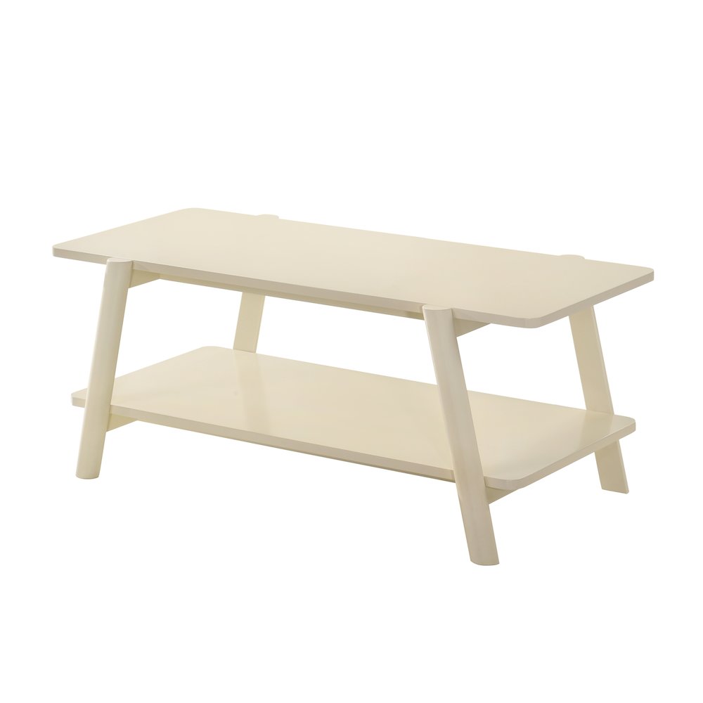 Roundhill Furniture Metz Mid-Century Modern Wood Shelf Coffee Table, Off-White Finish