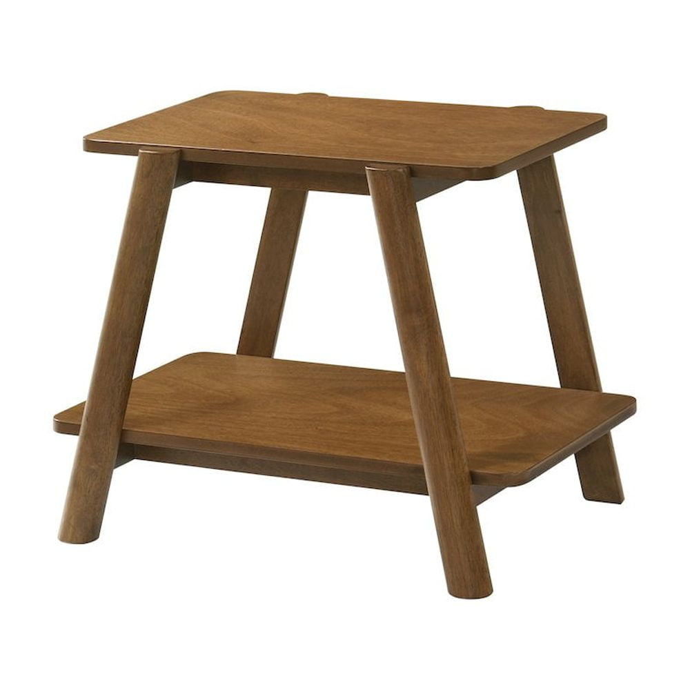 Roundhill Furniture Metz Mid-Century Modern Wood Shelf End Table, Walnut Finish