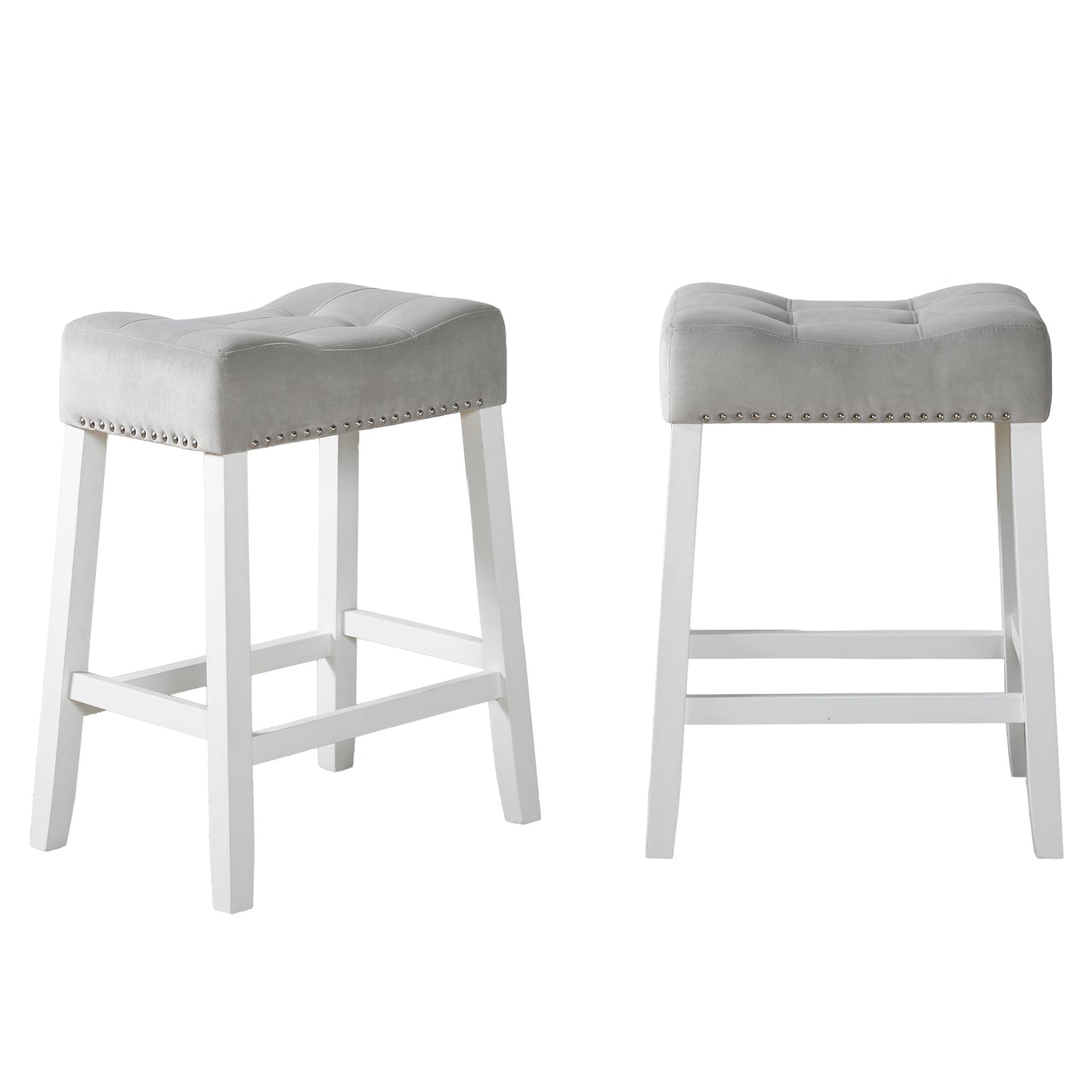 Roundhill Furniture Morovo Velvet Counter Height Stools Saddle Seats, Set of 2, Gray