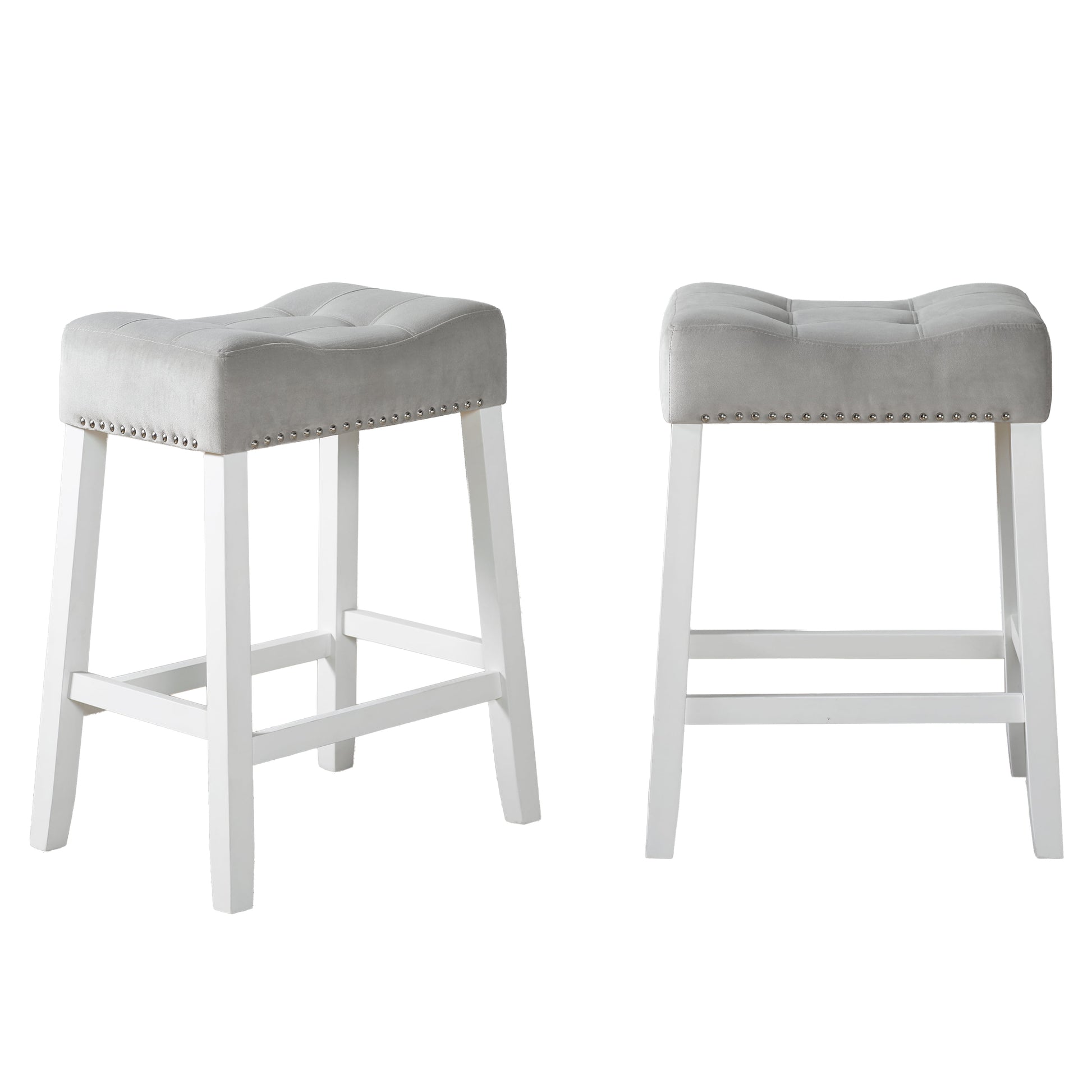 Roundhill Furniture Morovo Velvet Counter Height Stools Saddle Seats, Set of 2, Gray