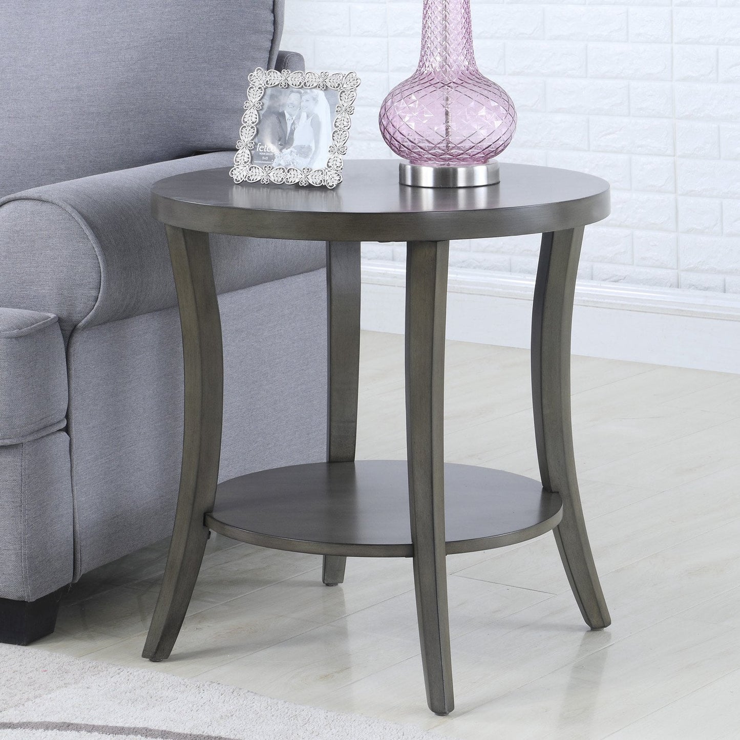 Roundhill Furniture Perth Mesa Auxiliar ContemporÃ¡nea Ovalada con Repisas, Gris