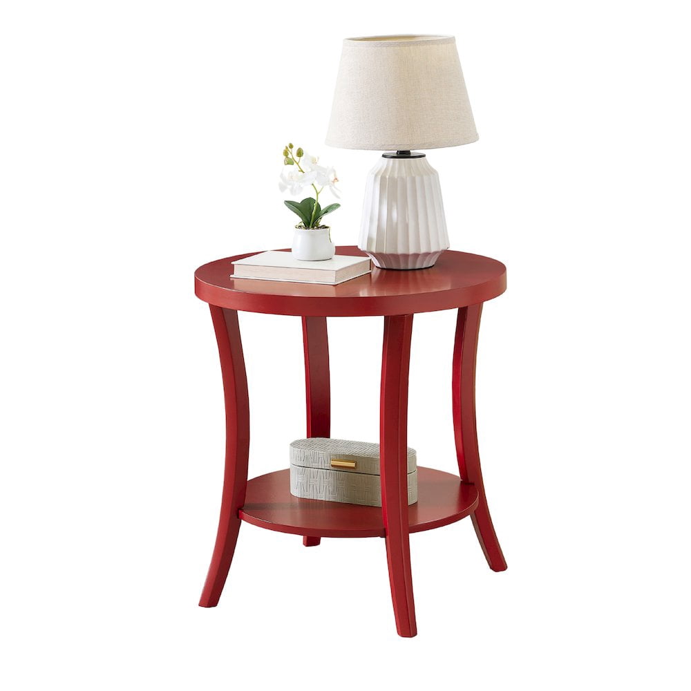 Roundhill Furniture Perth Round End Table with Shelf, Red