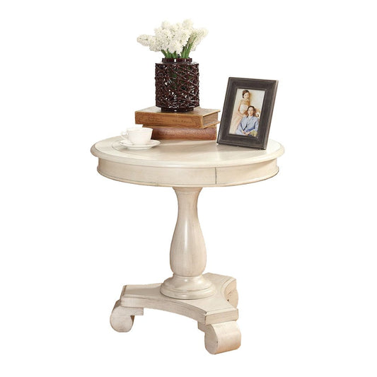 Mesa Auxiliar Redonda de Madera con Pedestal, Blanca