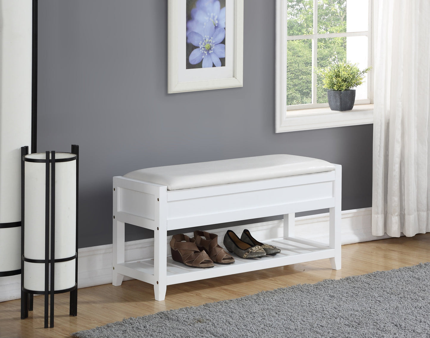 Roundhill Furniture Rouen Storage Bench, White