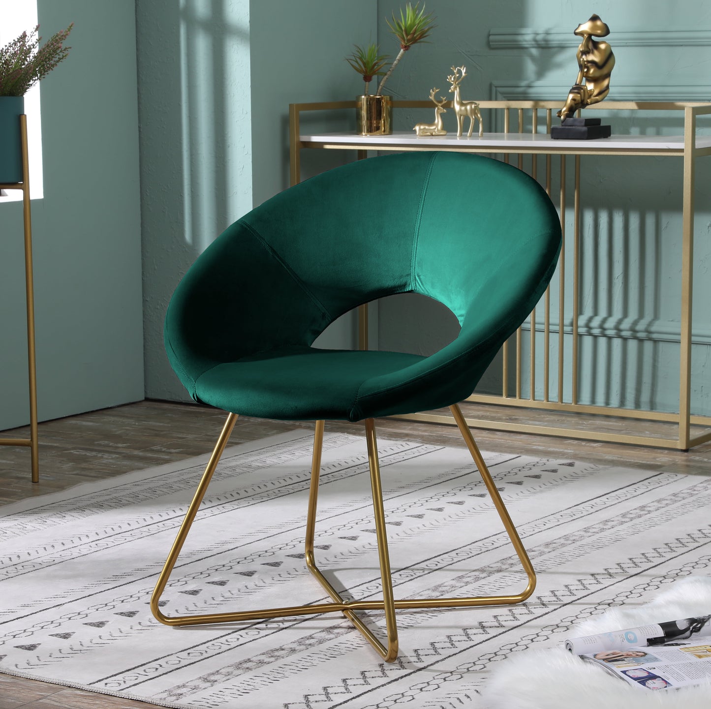 Roundhill Furniture Slatina Silky Velvet Upholstered Accent Chair with Gold Tone Finished Base, Green