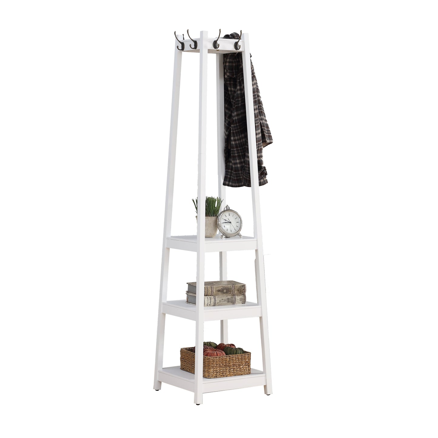 Roundhill Vassen Coat Rack With 3-Tier Storage Shelves, Espresso