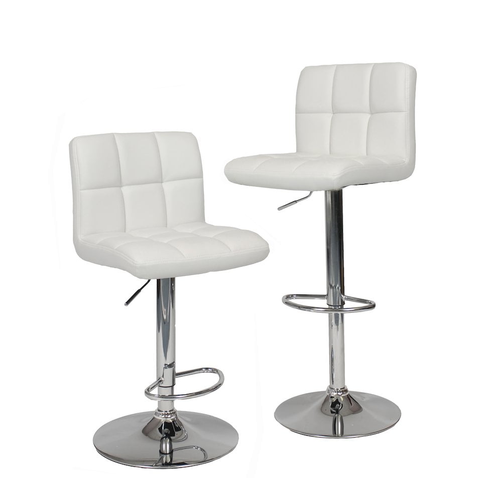 Roundhill Swivel White Leather Adjustable Hydraulic Bar Stool(Set of 2)