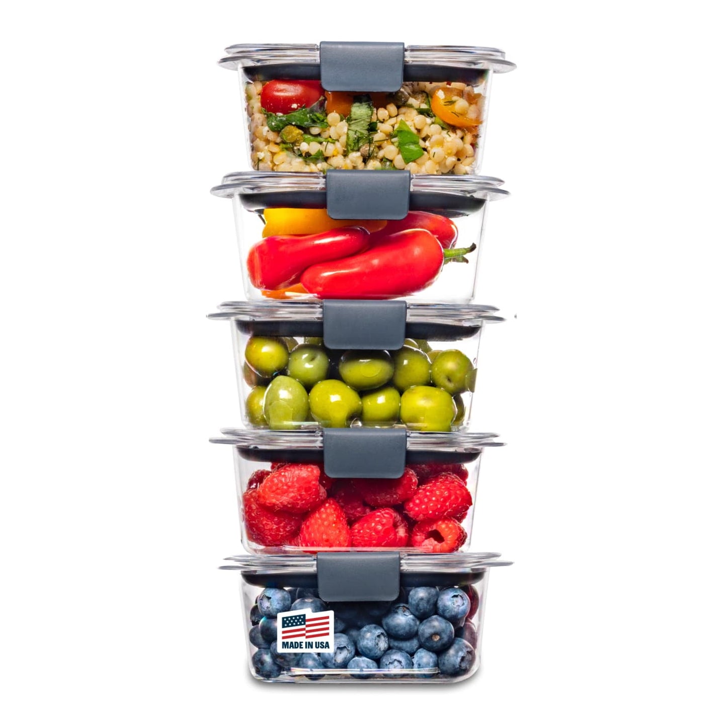 Rubbermaid Brilliance Tritan Food Storage Set of 5 Clear Containers, 1.3 Cup
