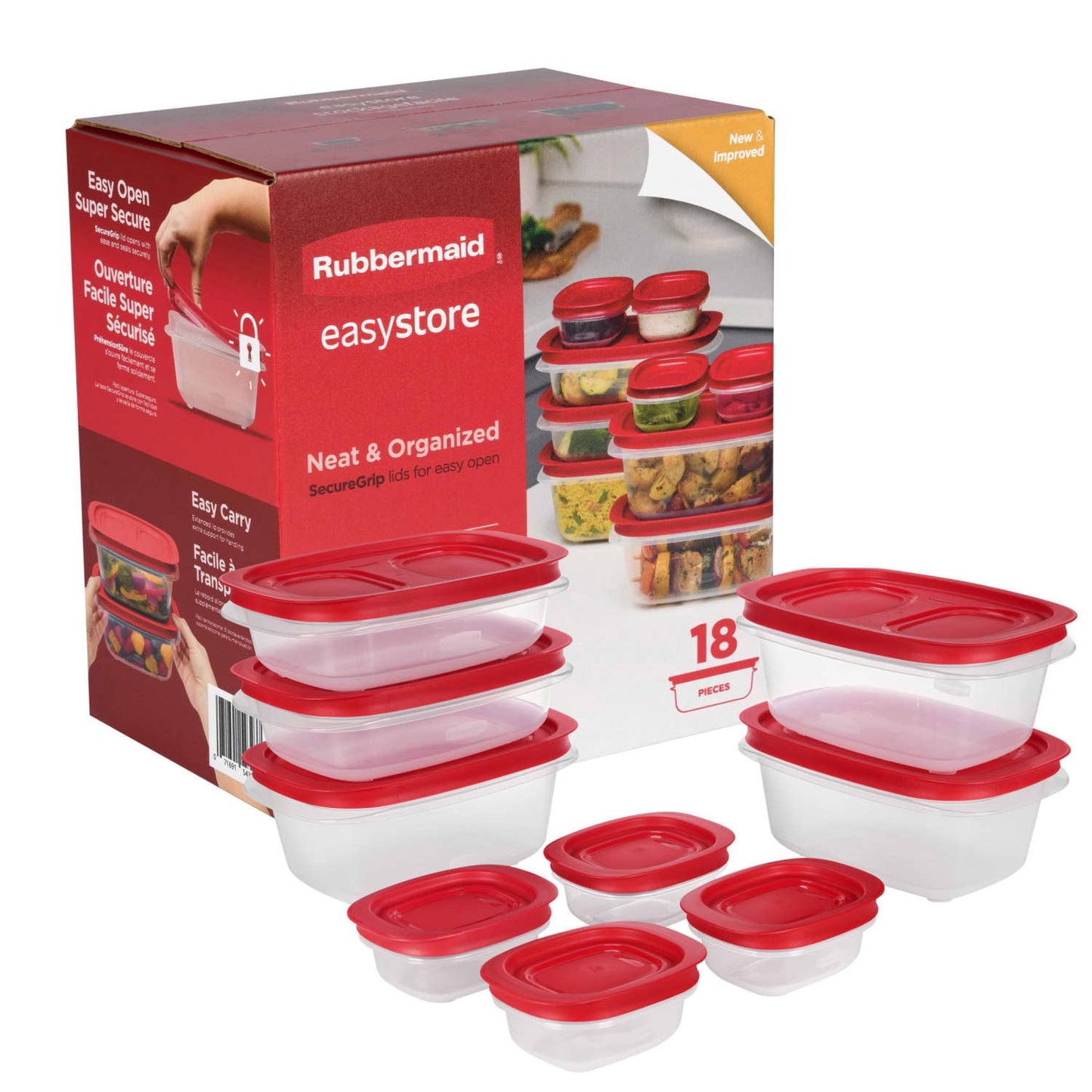 Rubbermaid EasyStore Medium Rectangle Containers, 18-Piece Set, Food Storage Containers, Food Storage Containers with Lids