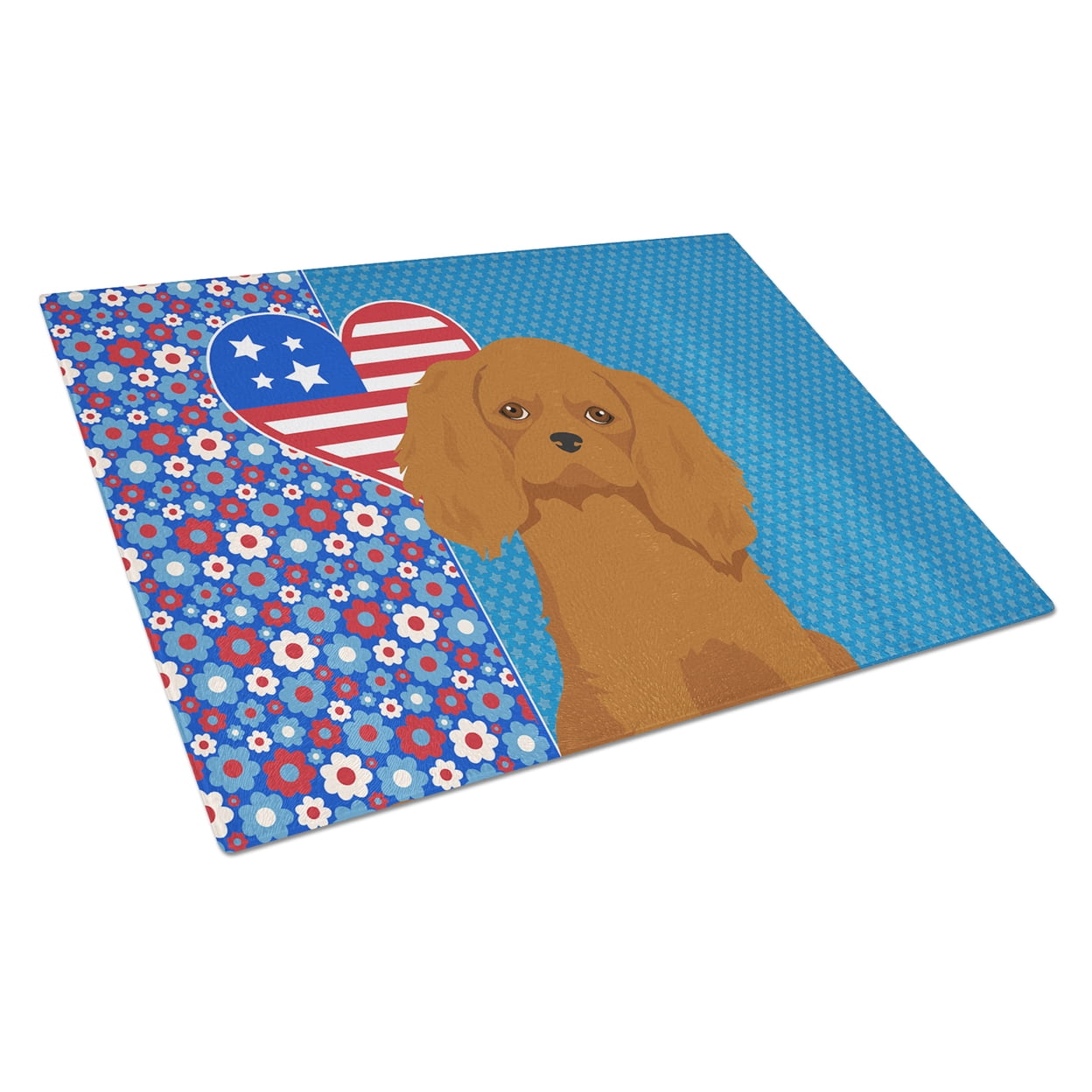 Ruby Cavalier Spaniel Glass Cutting Board Large 12 in x 15 in