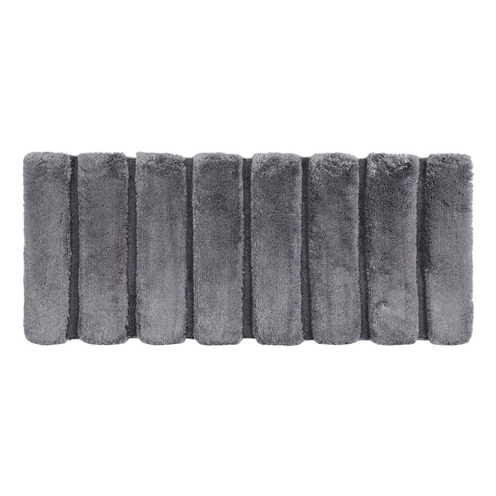 Rug Grey 24x58 Inches High-Low Stripe Tufted Bath Rug Macro-Spun Polyester Shabby Chic Bathroom Runner with Non-Slip Latex Backing OEKO-TEX Certified for Bathroom