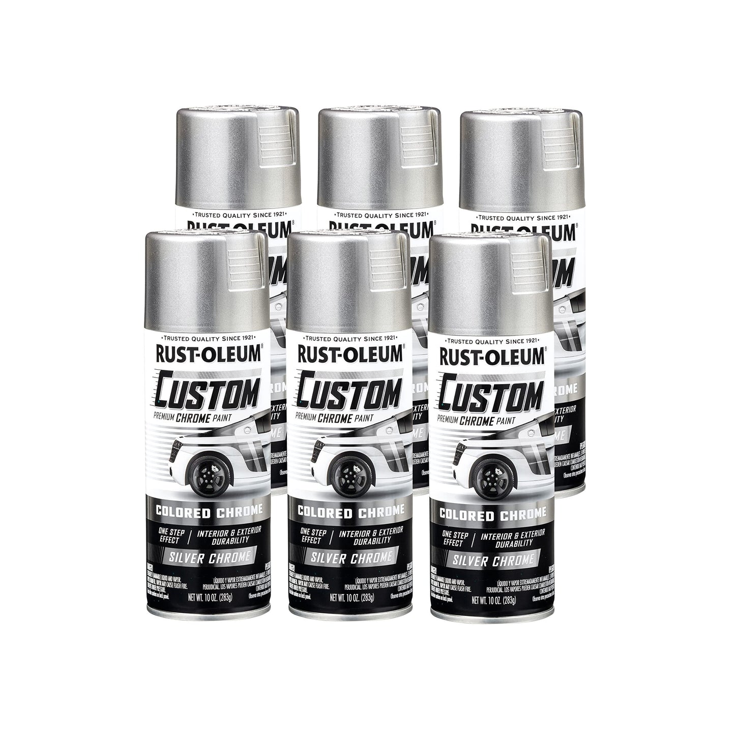 6 Pack, Black, Rust-Oleum Automotive Custom Chrome Gloss Spray Paint-343346, 10 oz