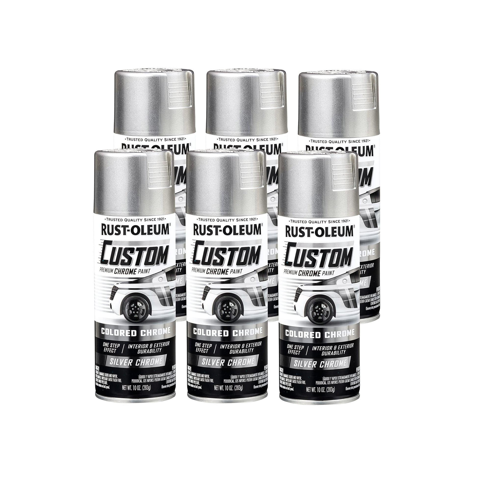 6 Pack, Black, Rust-Oleum Automotive Custom Chrome Gloss Spray Paint-343346, 10 oz