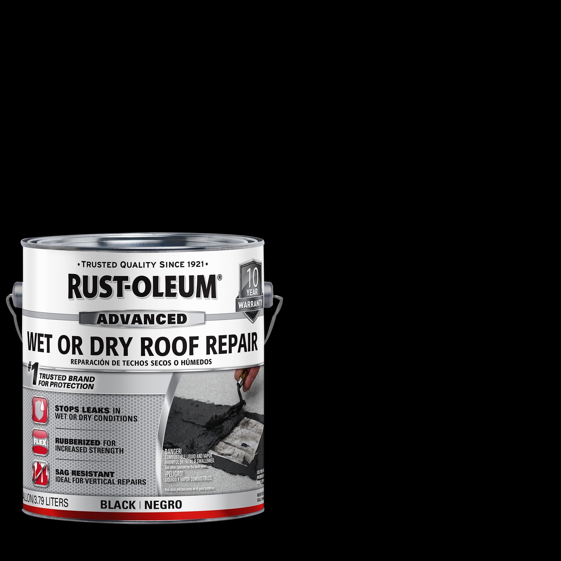 Rust-Oleum Advanced Wet or Dry Roof Repair, Black Asphalt Roof Coating, 1 Gal