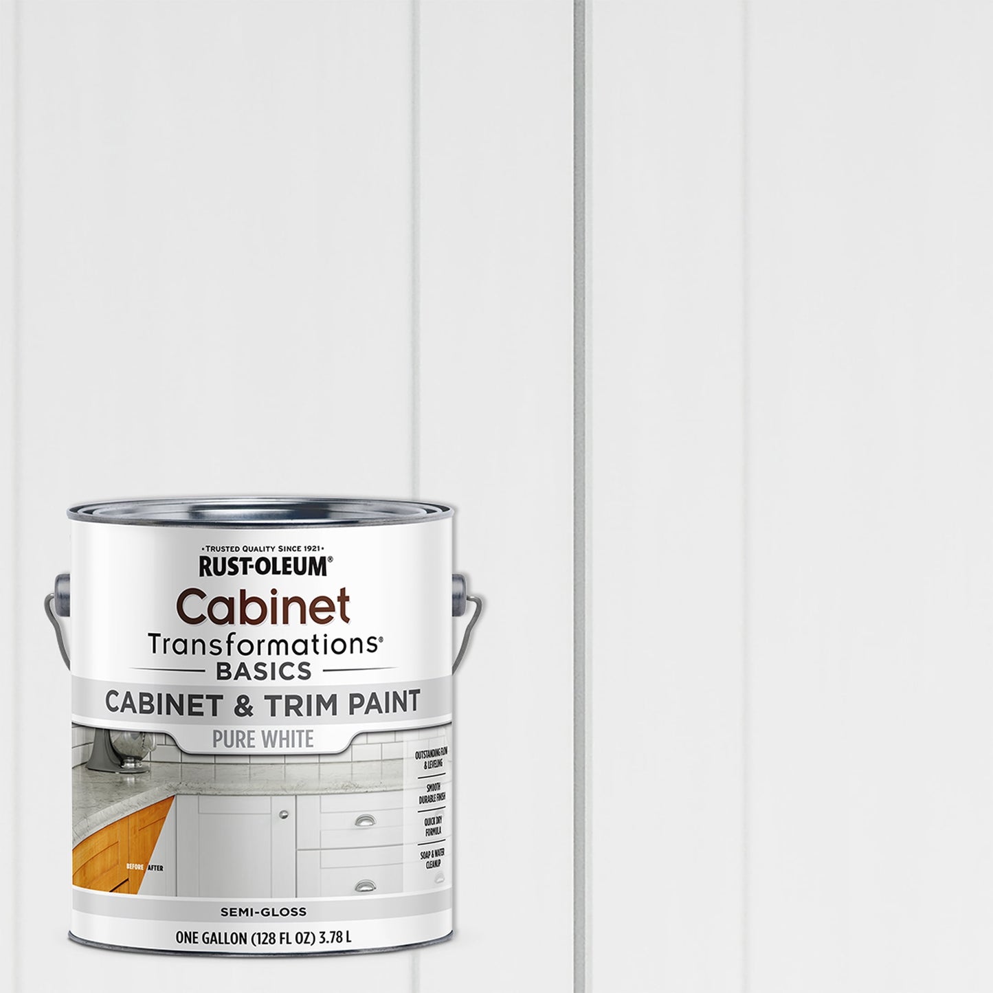 2 Pack, Pure White, Rust-Oleum Cabinet Transformations Basics Semi-Gloss Cabinet and Trim Paint- Gallon