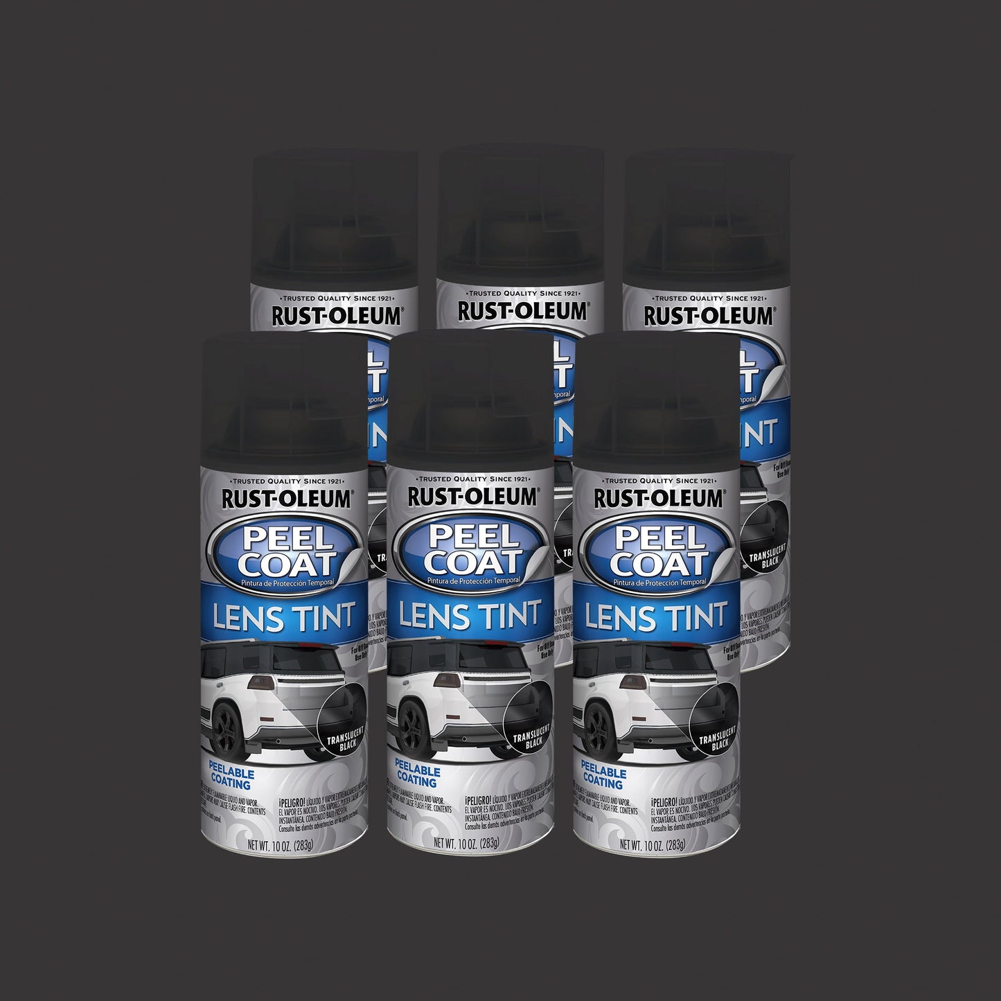 6 Pack, Black, Rust-Oleum Peel Coat Lens Tint Translucent Spray Paint-297622, 10 oz