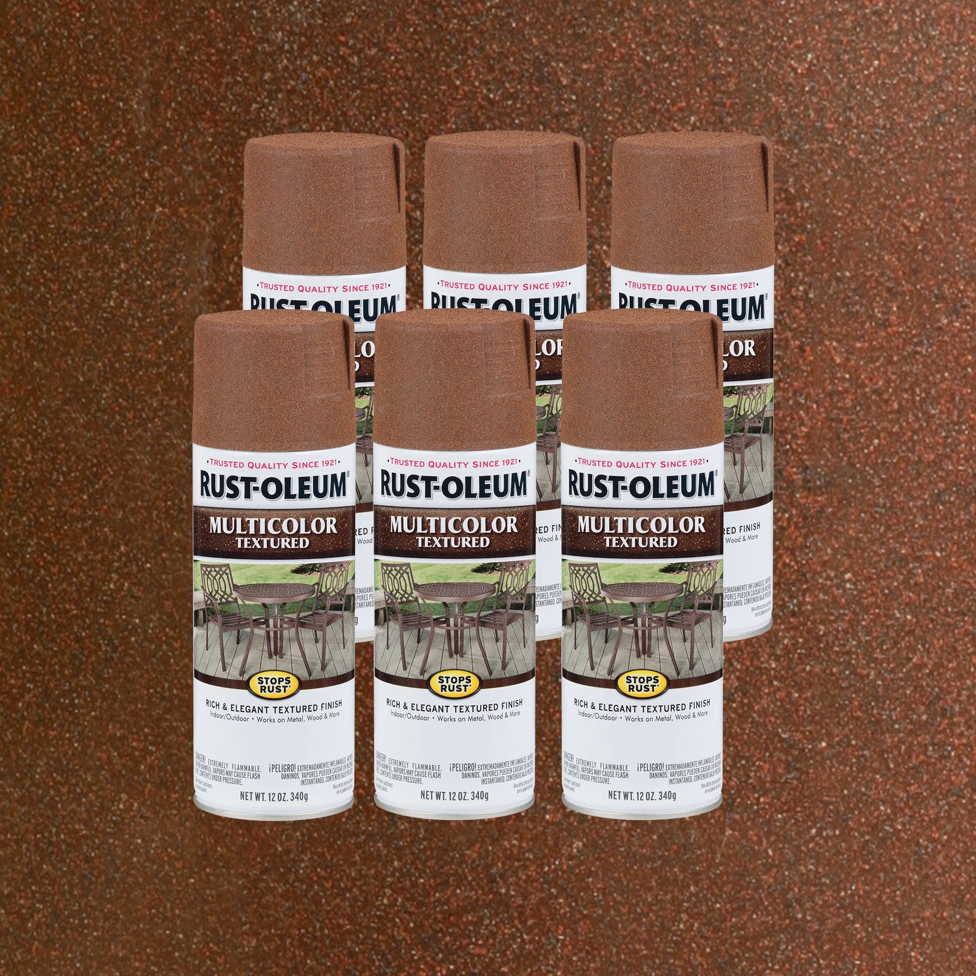 6 Pack, Rustic Umber, Rust-Oleum Stops Rust Multi-Color Textured Protective Enamel Spray Paint-239122, 12 oz