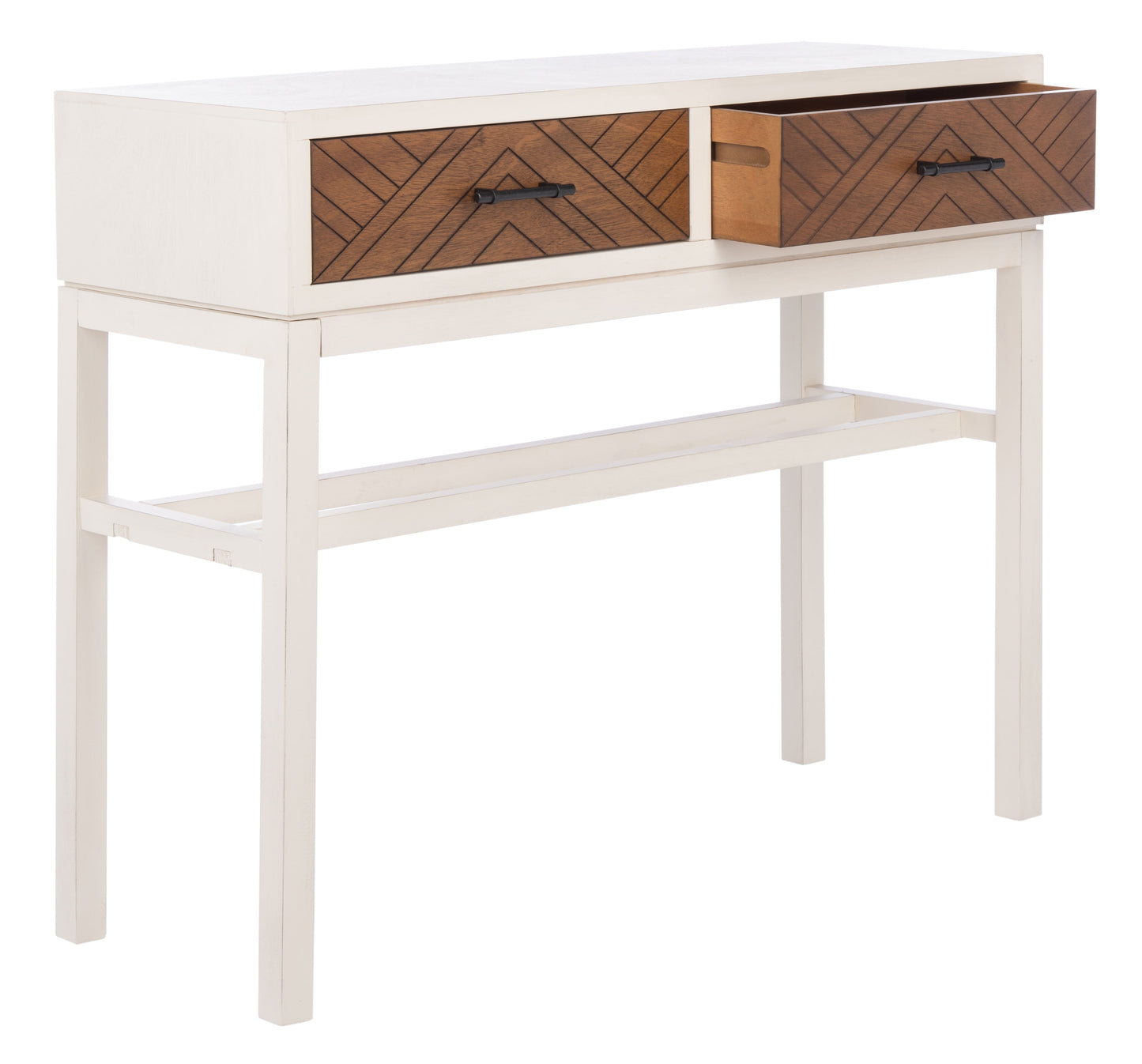 SAFAVIEH Ajana Modern 2 Drawer Console, Distressed White/Honey