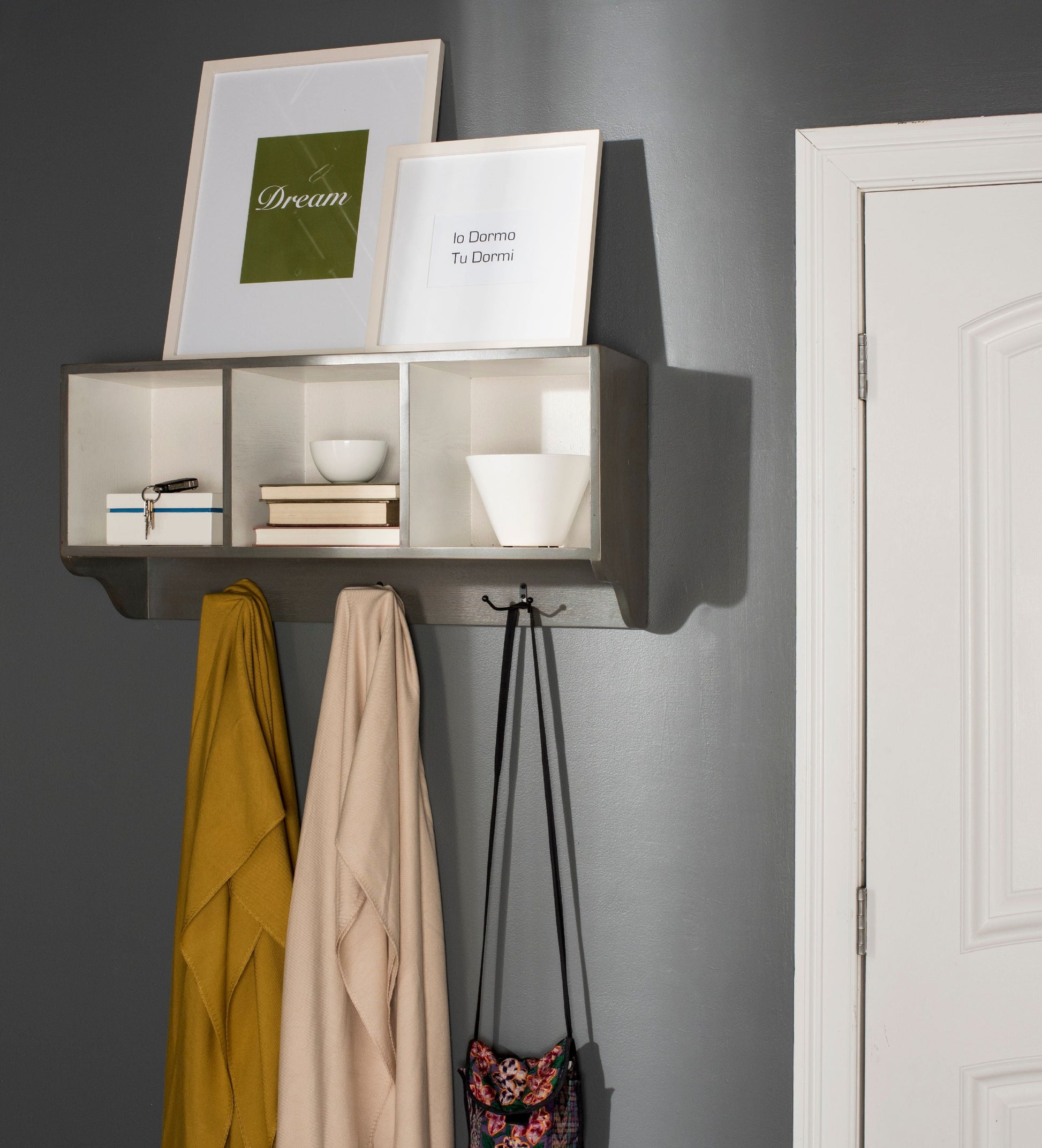 SAFAVIEH Alice Wall Shelf with Three Storage Compartments, French Grey