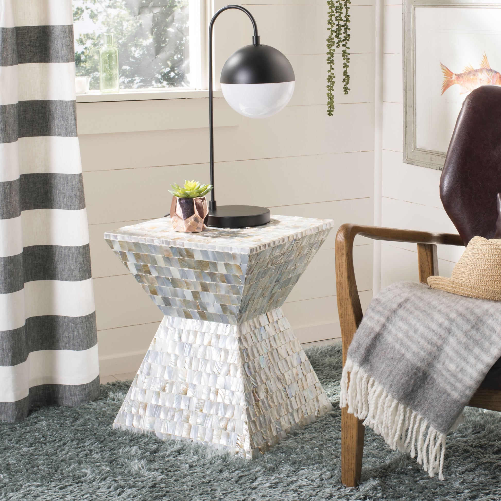 SAFAVIEH Aquamarine Glam Square Mosaic Stool, Blue/Multi