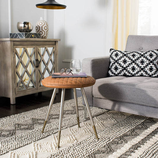 SAFAVIEH Brinley 30"H Mid Century Modern Stool, Camel/Silver