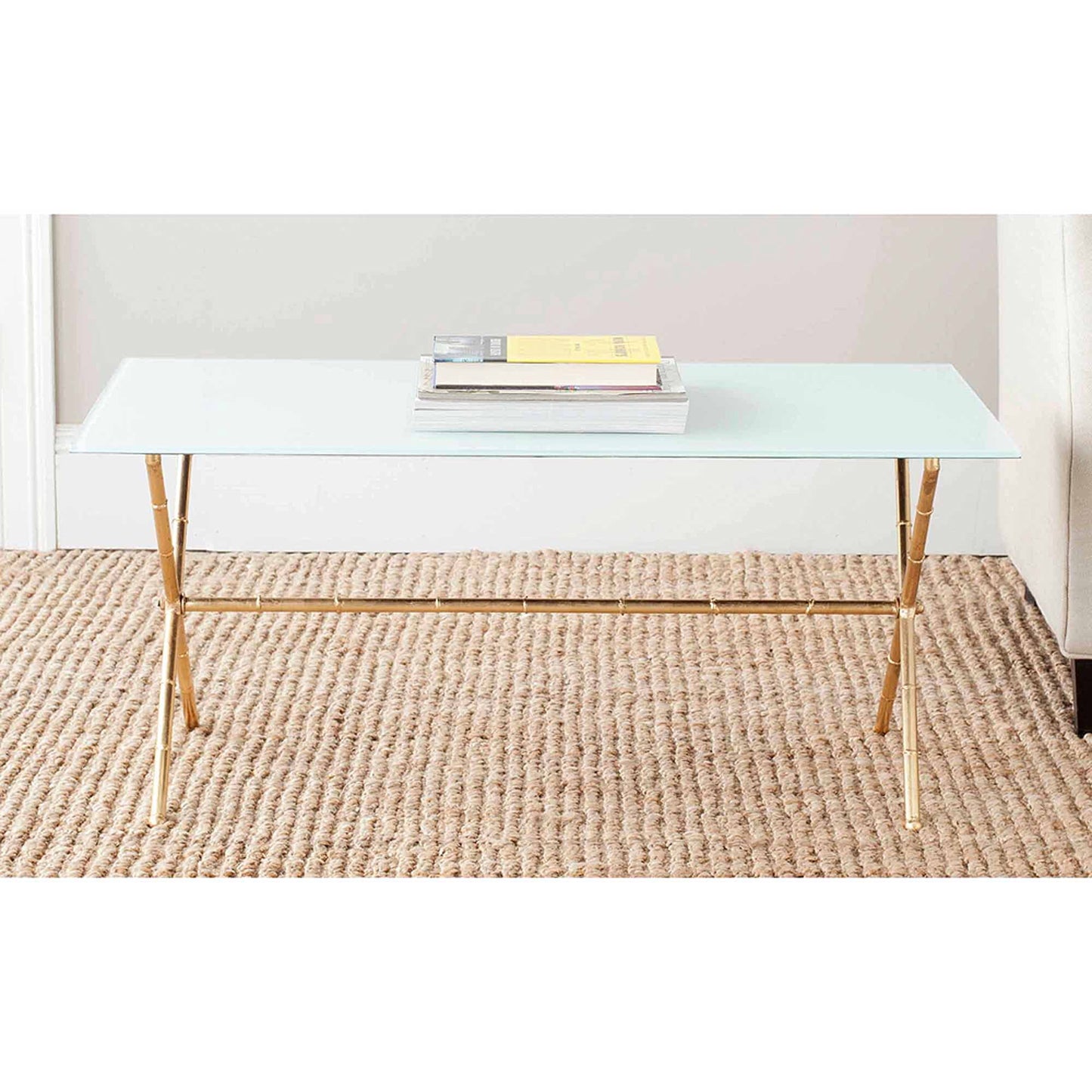 SAFAVIEH Brogen 17 in. H Solid Cross Leg Accent Table, Silver/Clear Glass