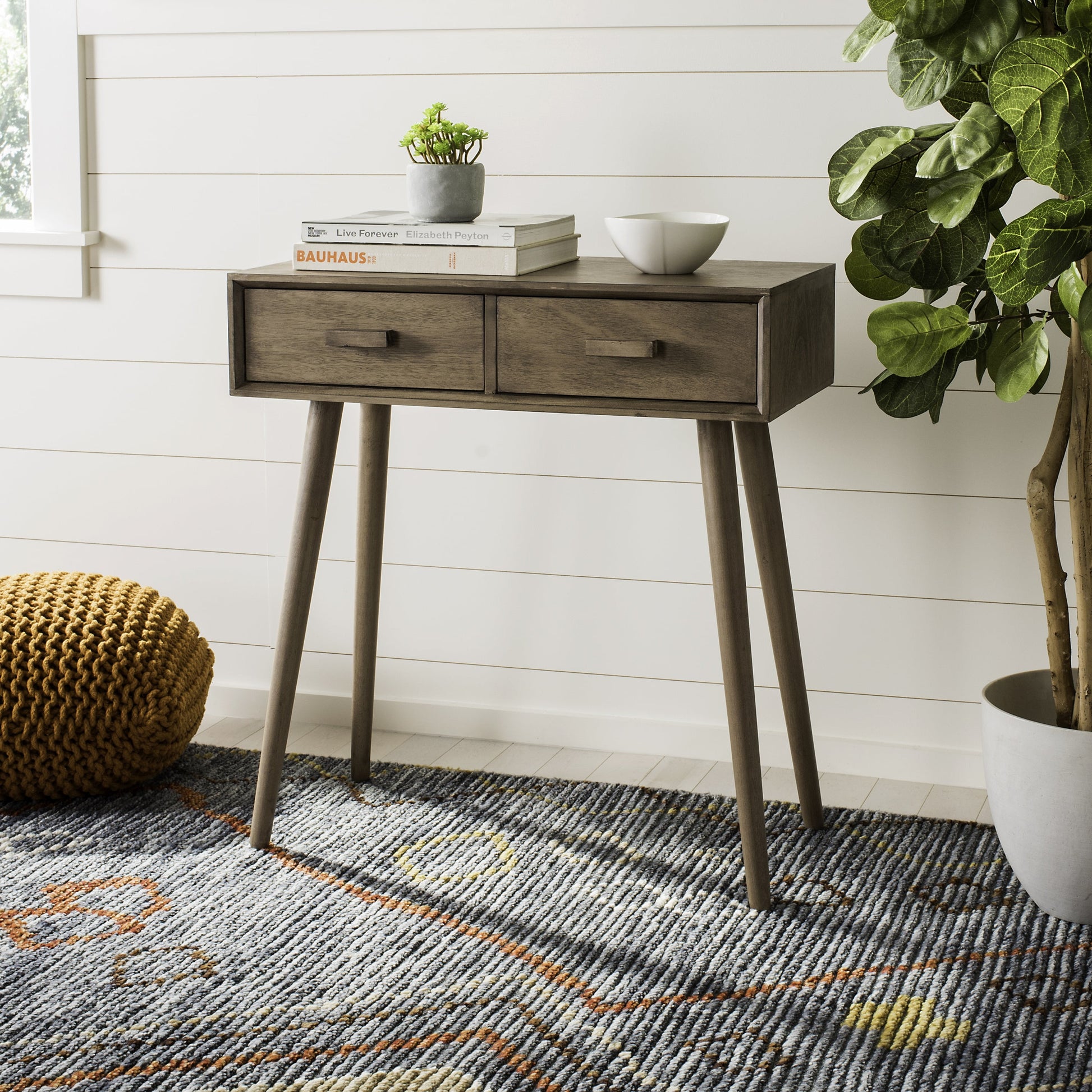 SAFAVIEH Dean 2 Drawer Modern Solid Console Table, Desert Brown