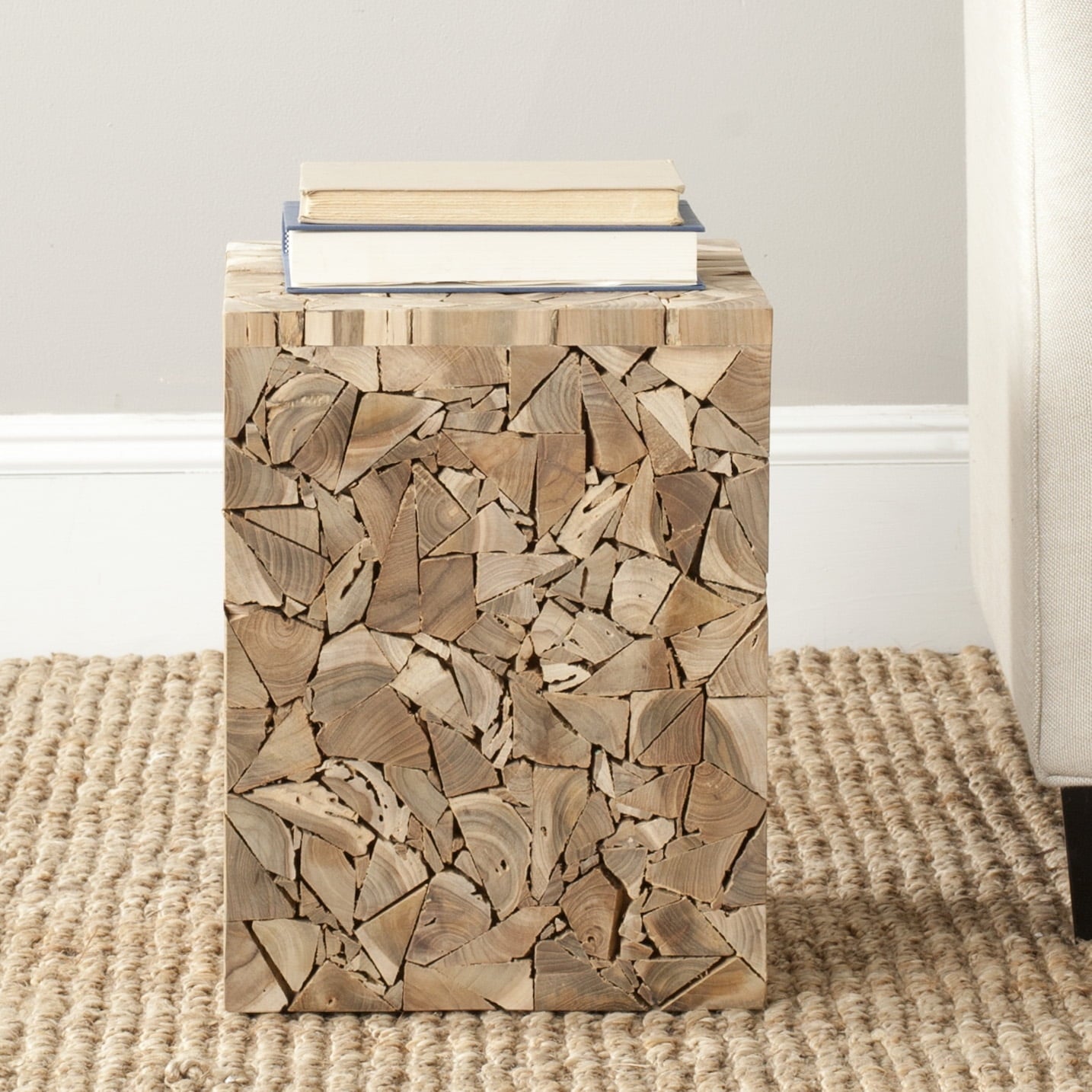 SAFAVIEH Forbes Nautical Bohemian Teak Square Stool/Table, Medium Oak