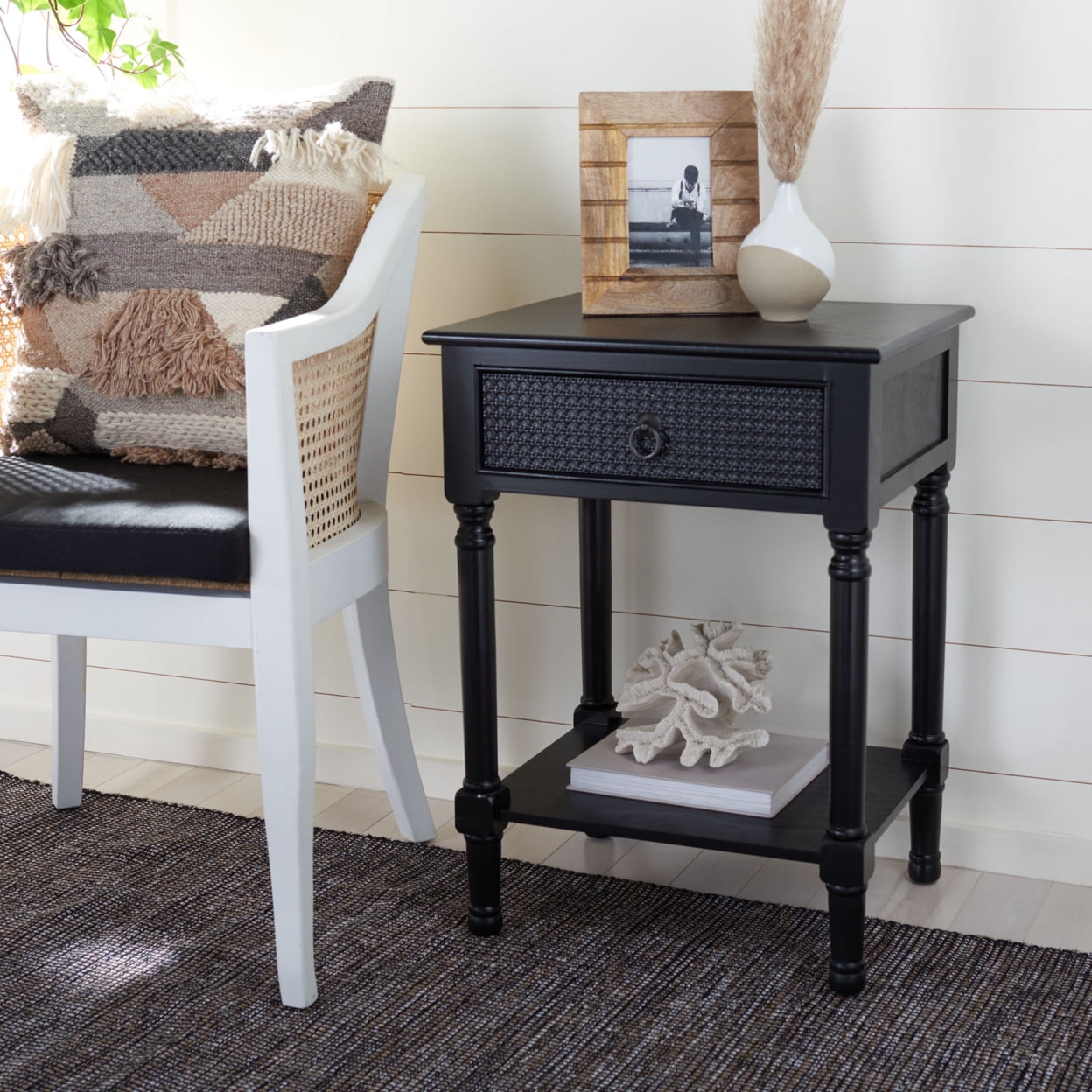 SAFAVIEH Haines Solid Rustic 1 Drawer Accent Table, Black