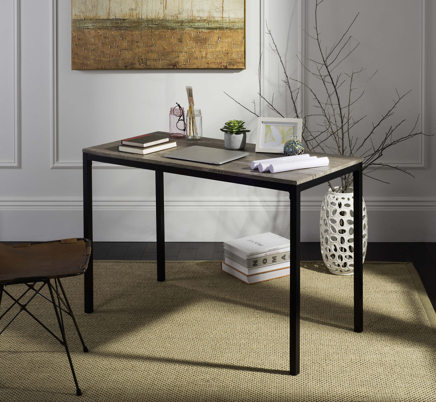 SAFAVIEH Janison 47" Rustic Scandinavian Writing Desk, Natural/Black