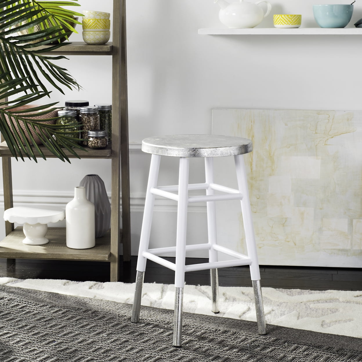 SAFAVIEH Kenzie Iron Silver Dipped 24" Counterstool, White